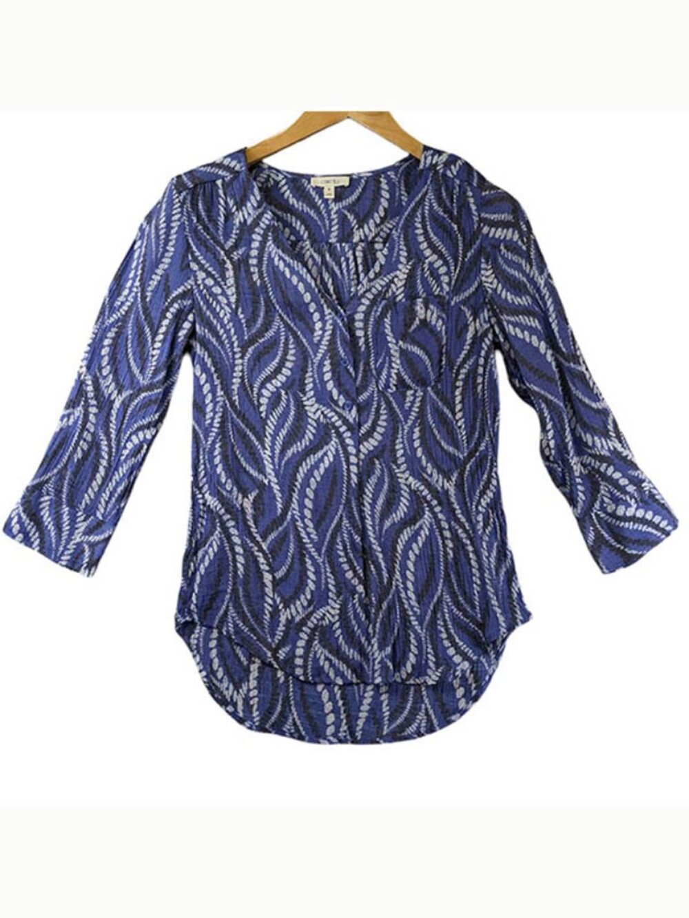 Como Blu Tunic Womens Small‎ Blue White Abstract Print 3/4 Sleeve Feminine